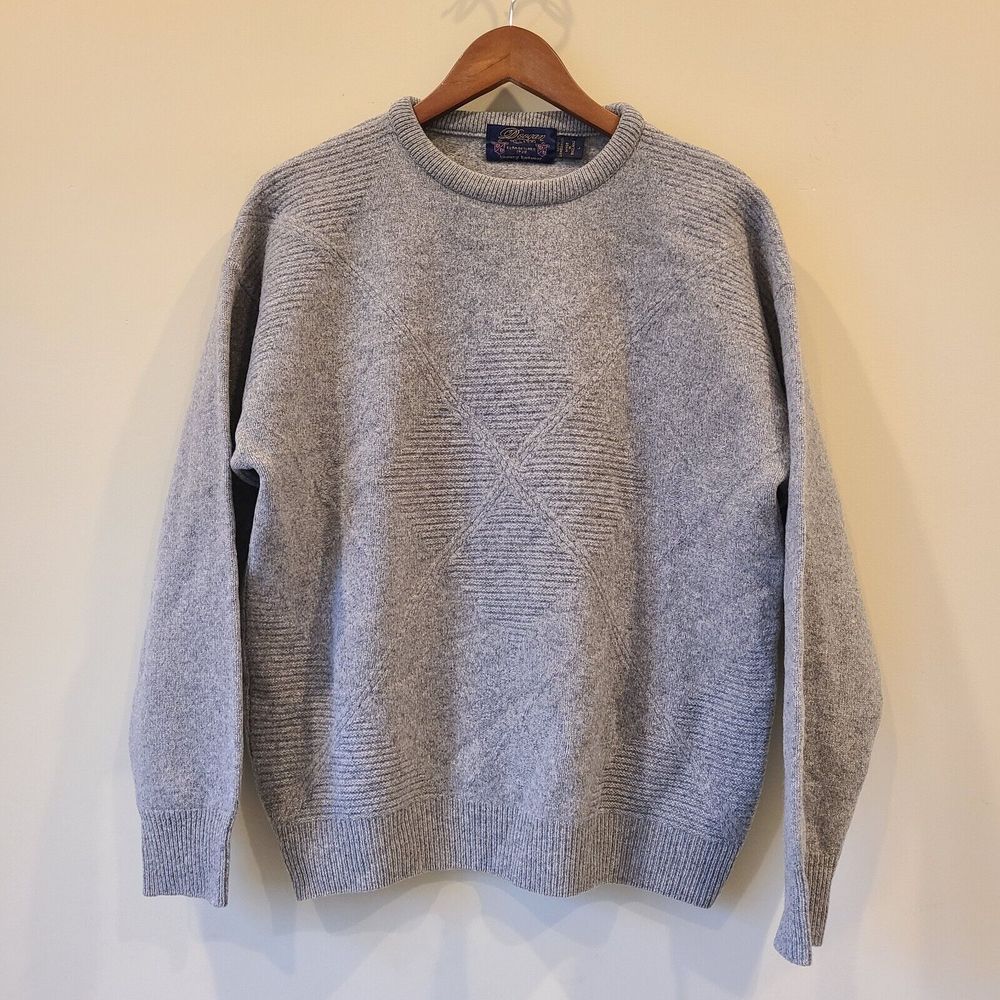 Doogan Donegal Mens Lambswool Knit Sweater Large Gray Crewneck Pullover Classic